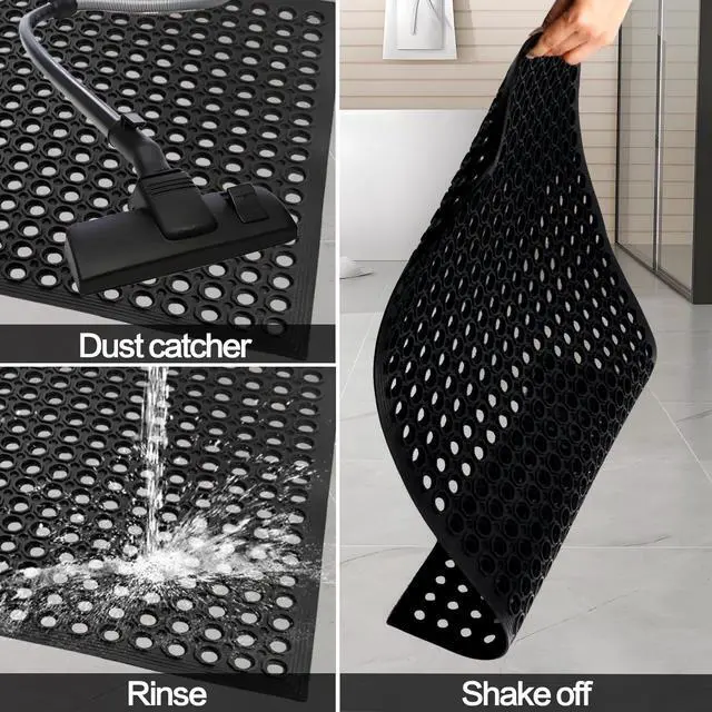 Alt view image 5 of 7 - Anti Fatigue Rubber Floor Mats, 24 x 36 Inch Non-Slip Restaurant Mat Door Mat Drainage Mat for Indoor Outdoor Wet Area, Pool Entry, Garden - Black