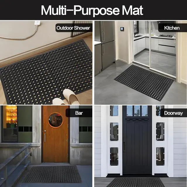 Alt view image 6 of 7 - Anti Fatigue Rubber Floor Mats, 24 x 36 Inch Non-Slip Restaurant Mat Door Mat Drainage Mat for Indoor Outdoor Wet Area, Pool Entry, Garden - Black