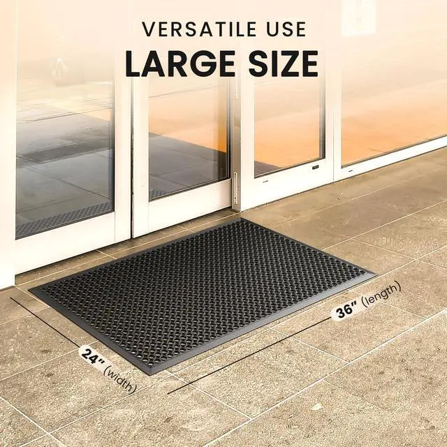 Alt view image 2 of 6 - 36" x 24" Commercial Rubber Floor Mat | Safety Water Drainage | Non Slip Anti Fatigue Mat for Restaurant, Kitchen, Indoors, Outdoors and Entryway