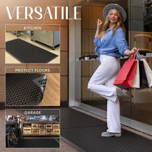 Alt view image 6 of 6 - 36" x 24" Commercial Rubber Floor Mat | Safety Water Drainage | Non Slip Anti Fatigue Mat for Restaurant, Kitchen, Indoors, Outdoors and Entryway