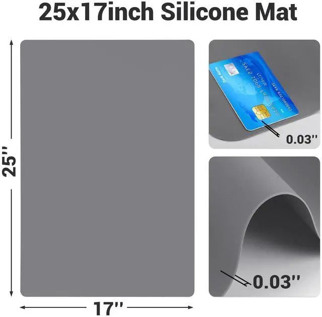 Alt view image 2 of 7 - 25x17x0.03 Silicone Mats for Kitchen Counter, Large Silicone Countertop Protector, Nonskid Heat Resistant Desk Saver Pad, Multipurpose Mat, Placemat, Dark Gray