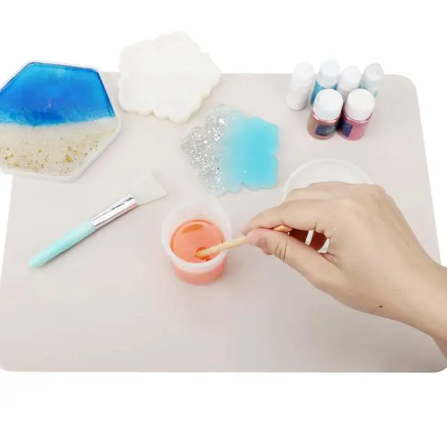 Alt view image 4 of 6 - 2 Pack Silicone Crafting Mats, 15.7" x 11.8" Silicone Mat for Crafts, Large Heat Resistant Sheet for Jewelry Casting, Epoxy Resin, Painting, Counter Table Protector, Placemat, Nonslip, Beige