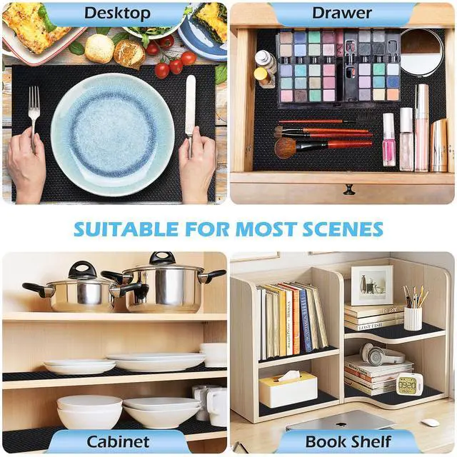 Alt view image 5 of 6 - Drawer Liners, Waterproof Shelf Liner, Anti-Slip Non-Adhesive BPA Free Kitchen Cupboard Cabinet Liner Refridge Fridge Mats Sink Protector Strong Durable for Home (Black/11.8in x 10Ft)