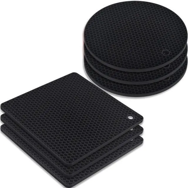 Main image of Silicone Square Trivets Mat, 6 Packs Multipurpose Non Slip Heat Resistant Pot Holder-Black