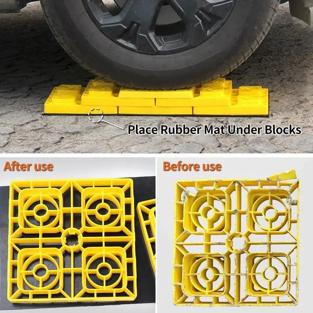 Alt view image 4 of 7 - 26x9 Heavy Duty Rubber Mat, Anti-Slip Rubber Pad for RV Leveling Blocks/Ramp/Leveler (2 Pack)