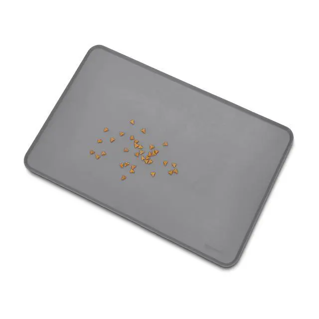 Alt view image 3 of 3 - Waterproof Non-Slip Silicone Pet Food and Water Bowl Mat with Raised Edge, Feeding Placemat to Protect Floors, 24" x 16", Grey