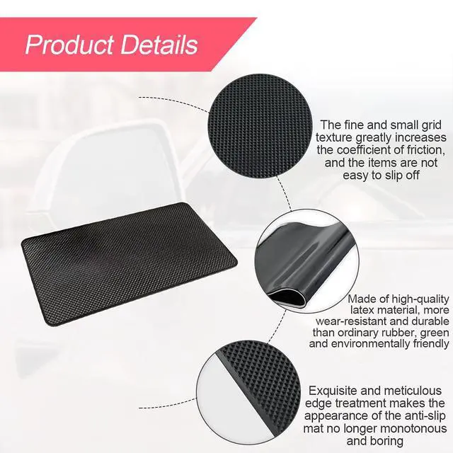 Alt view image 3 of 7 - 10.6 x 5.9 Inch Car Dashboard Anti-Slip Mat, Black/Grid