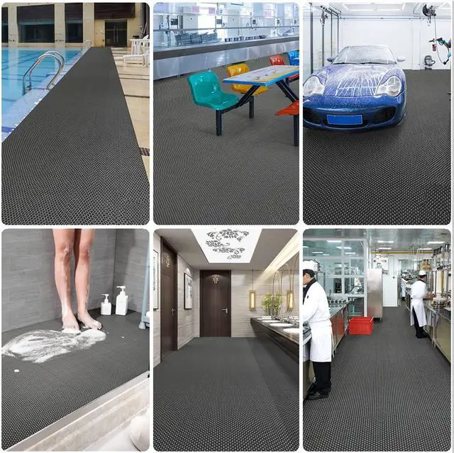 Alt view image 6 of 7 - Drainage Non Slip Mats 3'x3.3' Heavy Duty Commercial Floor Mat Mesh Hollow Door Mat Roll for Swimming Pool Bathroom Kitchen Garage Indoor Outdoor Wet Area,Blue,0.9×1M/3×3.3FT