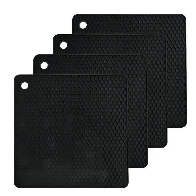Main image of Silicone Trivets Mats Set, Silicone Hot Pads Pot Mat for Countertop, Trivet Pads Heat Resistant, Table Placemats, Square Small Drying Mats, 4 Pack, Black Trivets