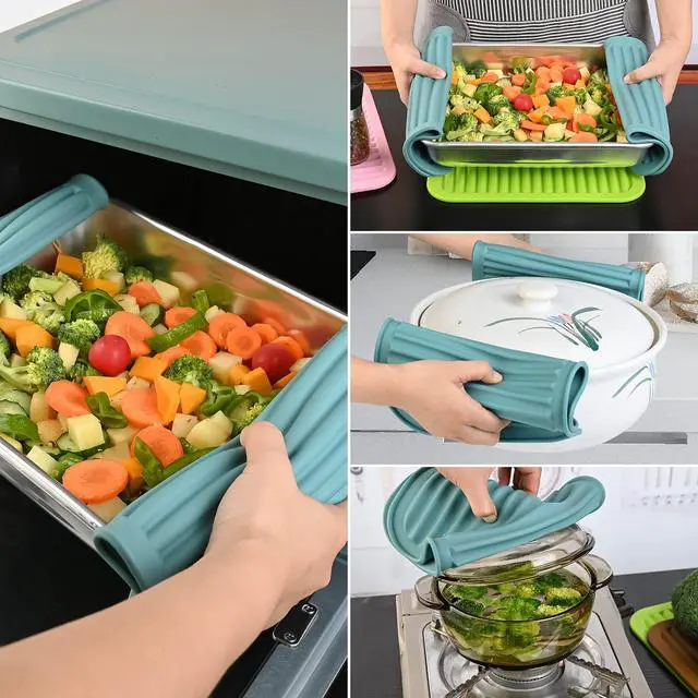 Alt view image 6 of 7 - Silicone Trivets for Hot Dishes, for Hot Pots and Pans, Silicone Pads Mat Set, Heat Resistant Placements, Small Dish Drying Mat, Grey Rectangular Trivets Set 2