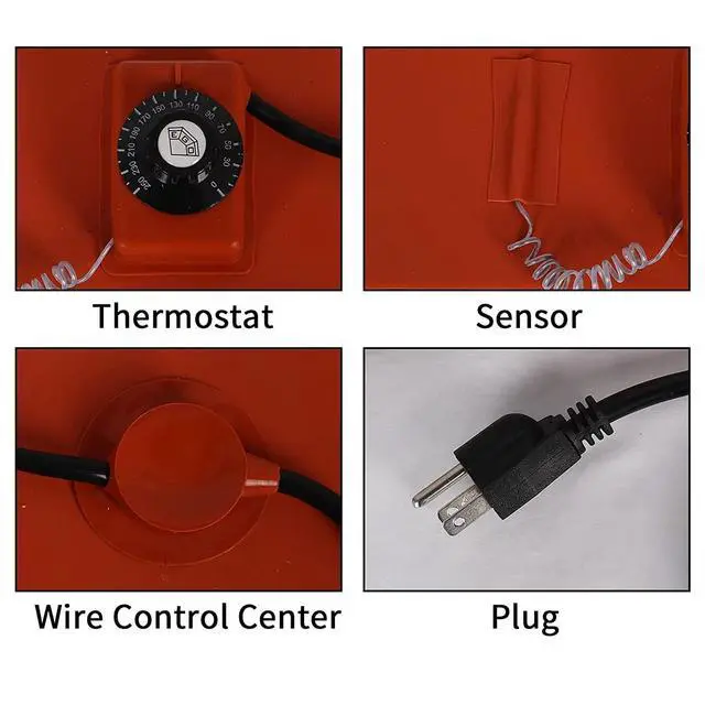 Alt view image 4 of 5 - Drum Silicone Heater Pad Electric Heat Wrap Hot Heating Pad with Thermostat for 55 Gallon Barrel, 5x70in