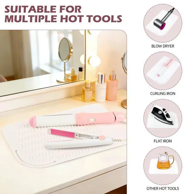 Alt view image 6 of 7 - Silicone Heat Resistant Mat for Hair Tools, 11" x 7.5", White