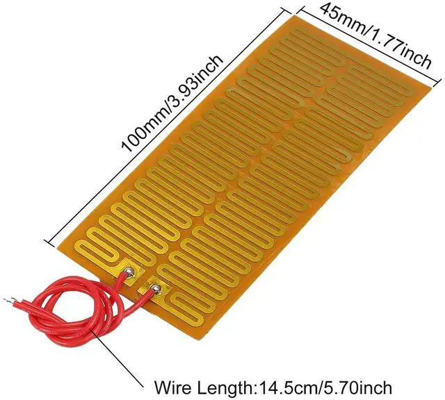 Alt view image 2 of 7 - 6pcs 45mmx100mm Film Heater Plate Adhesive Pad, PI Heating Elements Film 24V 30W Strip Heater Adhesive Polyimide Heater Plate