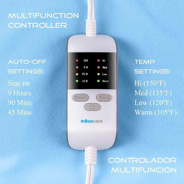 Alt view image 5 of 7 - ® Vinyl Large Heating Pad 3 Timers and Stay on for Back Pain Relief and Cramps, 4 Temperature Settings Hot Electric Heat Pad with Washable Cover Blue (12"x 24")