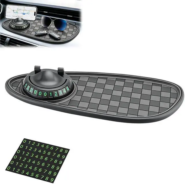 Main image of Mobile Phone Bracket Anti-Slip Mat,Universal Fit Anti-Slip Mat,Multifunction Car Dashboard Mat with Temporary Parking Number,360° Rotating Adjustable Phone Holder (Black-Gray)