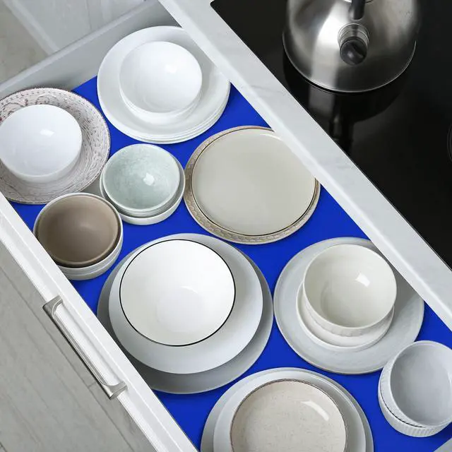 Alt view image 7 of 7 - 2 Pcs Non Slip Silicone Grip Material Roll Anti Slip Large Roll 7.87'' x 3 ft Cut to Size Mat Large Table Pads for Eating Aids Baking Crafts Counter Drawer or Any Surface, Blue