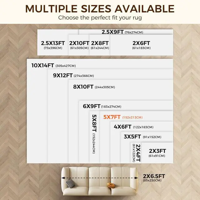 Alt view image 6 of 7 - BASICS 5 x 7 FT Rug Pad Gripper for Hardwood Floors, Non Slip Rug Pads for Area Rugs, Extra Thick Under Rug Padding, Protect Your Rugs & Floors