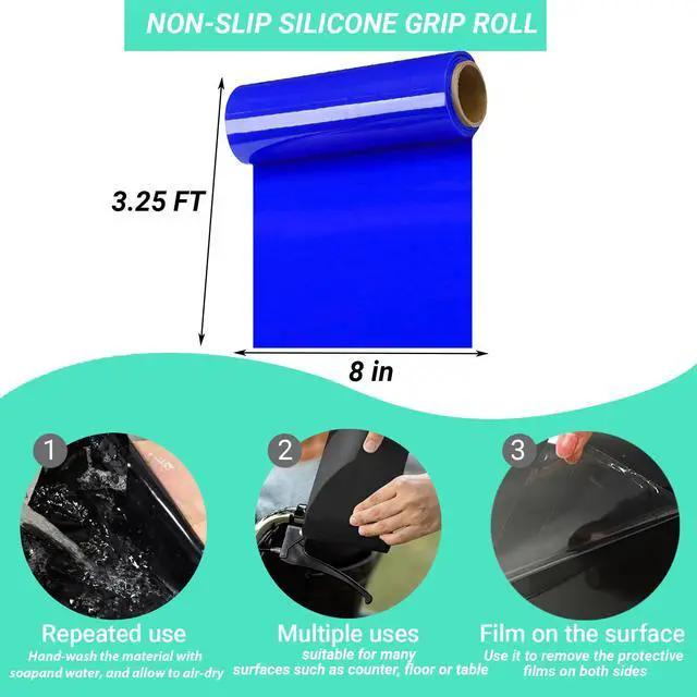 Alt view image 2 of 6 - 1 Rolls Non Slip Material Roll, 8 Inch x 3.25 ft Silicone Roll Cut to Size Blue Non Slip Mat Large Table Pads for Baking Drawer Crafts Counter Eating Aids Drawer
