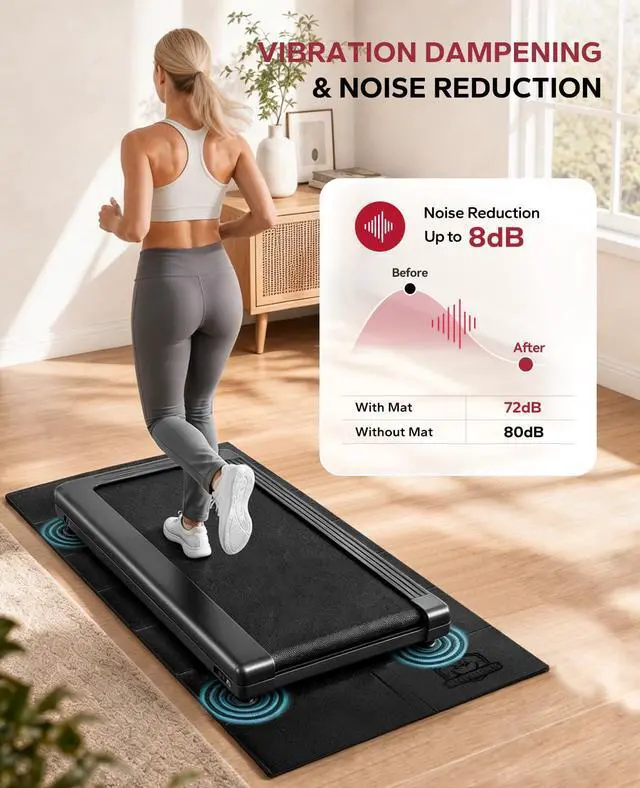 Alt view image 4 of 7 - Treadmill Mat, 55"x24"/68"x24"/79"x35.5" Non-Slip Foldable Exercise Equipment Mat for Walking Pad, Weight Bench, Noise Reducing Shock Absorbing Floor Protector for Home Gym, Carpet & Hardwood Floors
