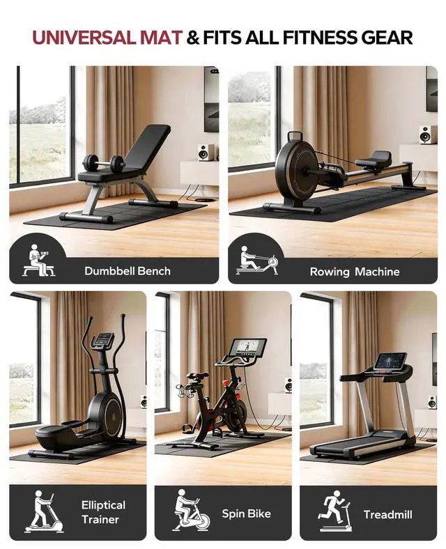 Alt view image 6 of 7 - Treadmill Mat, 55"x24"/68"x24"/79"x35.5" Non-Slip Foldable Exercise Equipment Mat for Walking Pad, Weight Bench, Noise Reducing Shock Absorbing Floor Protector for Home Gym, Carpet & Hardwood Floors