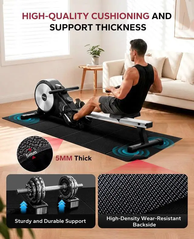 Alt view image 7 of 7 - Treadmill Mat, 55"x24"/68"x24"/79"x35.5" Non-Slip Foldable Exercise Equipment Mat for Walking Pad, Weight Bench, Noise Reducing Shock Absorbing Floor Protector for Home Gym, Carpet & Hardwood Floors