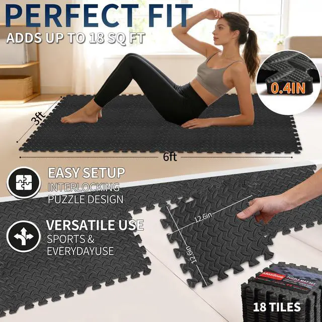 Alt view image 5 of 7 - 18PCS Anti-Slip EVA Foam Floor Tiles for Gym, Yoga & Kids Play