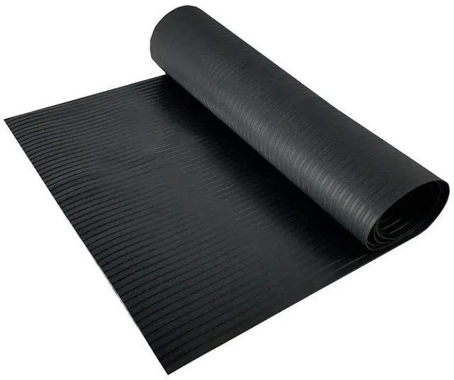 Main image of Black Plastic Floor Runner - Embossed Wide Rib Waterproof Vinyl, Heavy Duty Protector Mat for Indoor Hardwood, Hard Floors, Garage, Entryway, Kitchen, & Outdoor Use, 27 x 6, Made in the USA