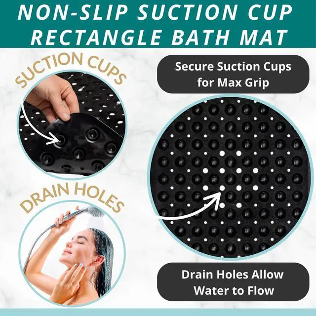 Alt view image 2 of 6 - Non-Slip Bath & Shower Mat 40x16 Extra Long, Suction & Drain Holes