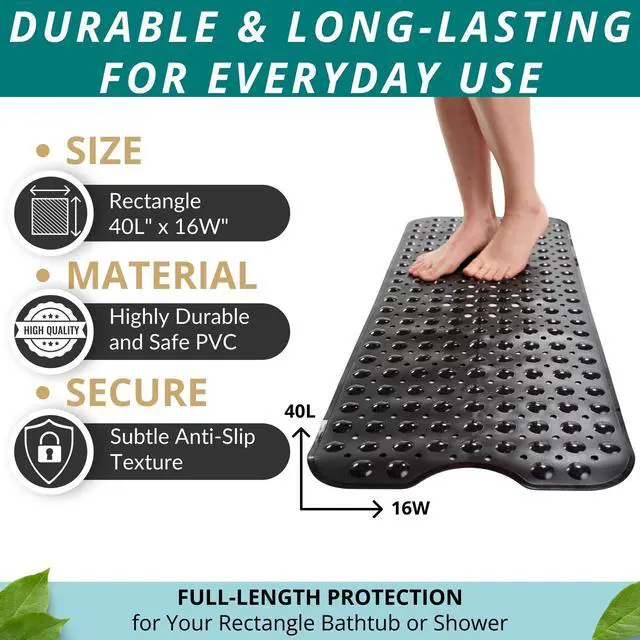Alt view image 3 of 6 - Non-Slip Bath & Shower Mat 40x16 Extra Long, Suction & Drain Holes
