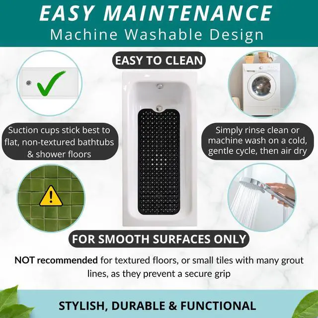 Alt view image 4 of 6 - Non-Slip Bath & Shower Mat 40x16 Extra Long, Suction & Drain Holes