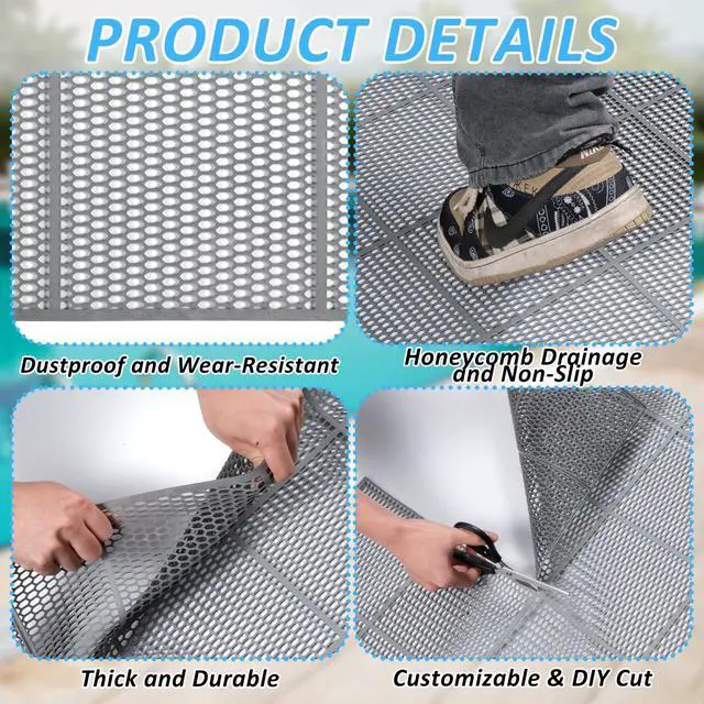 Alt view image 3 of 7 - 3 x 10FT Drainage Pool Flooring Mats Non Slip Swimming Pool Mat PVC Splash Matting Mesh Hollow Doormat Roll for Outdoor Indoor Garage Restaurant Sauna SPA Heavy Duty Commercial Anti Slip Floor Mats