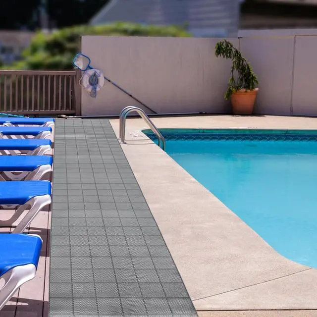 Alt view image 4 of 7 - 3 x 10FT Drainage Pool Flooring Mats Non Slip Swimming Pool Mat PVC Splash Matting Mesh Hollow Doormat Roll for Outdoor Indoor Garage Restaurant Sauna SPA Heavy Duty Commercial Anti Slip Floor Mats