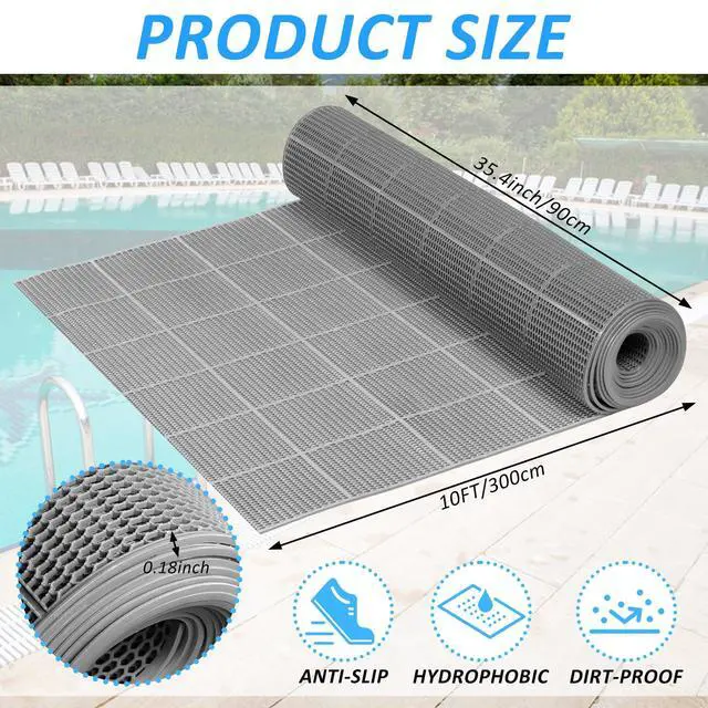 Alt view image 2 of 7 - 3 x 10FT Drainage Pool Flooring Mats Non Slip Swimming Pool Mat PVC Splash Matting Mesh Hollow Doormat Roll for Outdoor Indoor Garage Restaurant Sauna SPA Heavy Duty Commercial Anti Slip Floor Mats