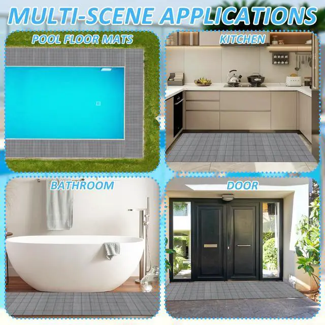 Alt view image 7 of 7 - 3 x 10FT Drainage Pool Flooring Mats Non Slip Swimming Pool Mat PVC Splash Matting Mesh Hollow Doormat Roll for Outdoor Indoor Garage Restaurant Sauna SPA Heavy Duty Commercial Anti Slip Floor Mats