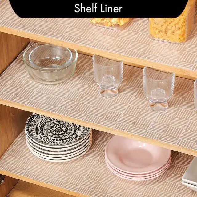 Alt view image 3 of 7 - Shelf and Drawer Liner for Kitchen Cabinets Non-Adhesive, Waterproof, Non-Slip Cabinet Liners for Scratch Protection, Desk, Refrigerator, Shelves, Drawers with Modern Pattern