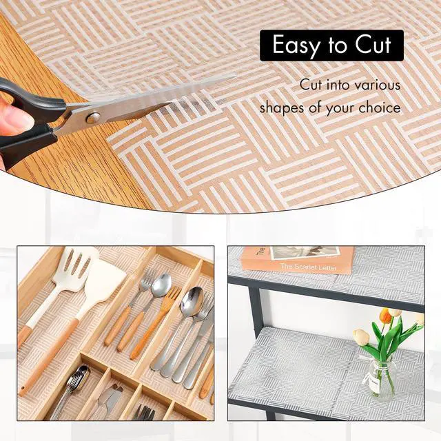 Alt view image 4 of 7 - Shelf and Drawer Liner for Kitchen Cabinets Non-Adhesive, Waterproof, Non-Slip Cabinet Liners for Scratch Protection, Desk, Refrigerator, Shelves, Drawers with Modern Pattern