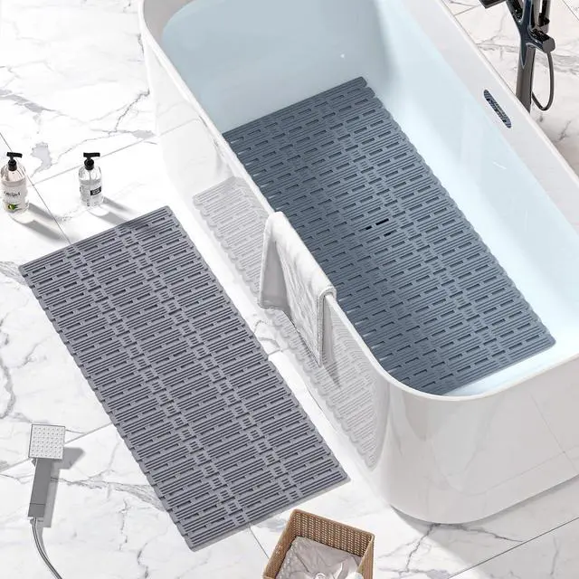 Alt view image 2 of 7 - Rubber Bath Mat for Tub Non Slip, 36 x 16 inches Bathtub Mat Non Slip Shower Mats for Inside Shower, Safety Anti Slip Shower Mat with Suction Cups, Easy to Cut Bath Tub Mat, Ink Gray