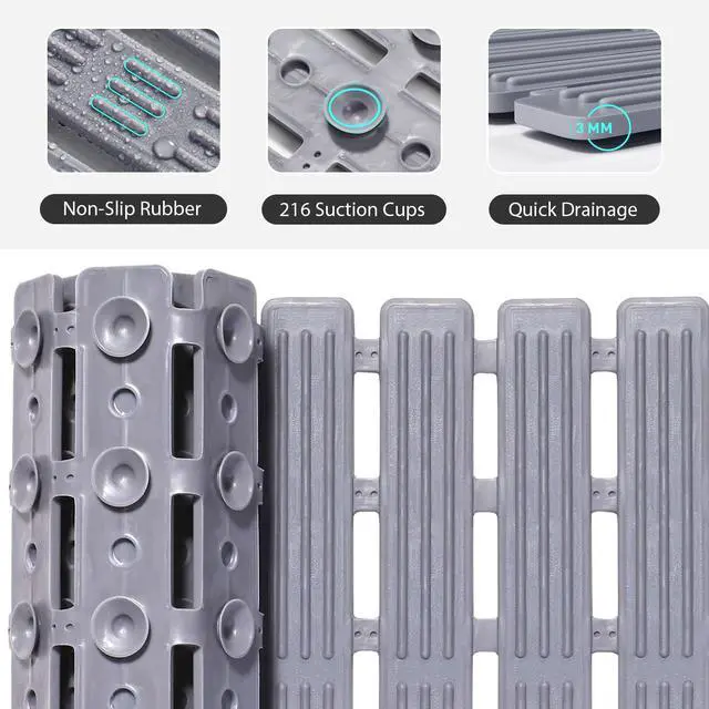Alt view image 4 of 7 - Rubber Bath Mat for Tub Non Slip, 36 x 16 inches Bathtub Mat Non Slip Shower Mats for Inside Shower, Safety Anti Slip Shower Mat with Suction Cups, Easy to Cut Bath Tub Mat, Ink Gray