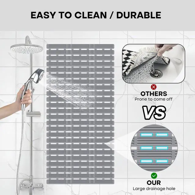 Alt view image 7 of 7 - Rubber Bath Mat for Tub Non Slip, 36 x 16 inches Bathtub Mat Non Slip Shower Mats for Inside Shower, Safety Anti Slip Shower Mat with Suction Cups, Easy to Cut Bath Tub Mat, Ink Gray