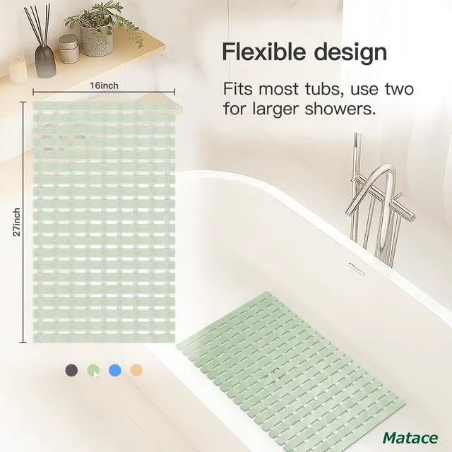Alt view image 2 of 7 - Bathtub Mat Non Slip - for Inside Bath Tub & Shower, Small 27x16 Inch, 180 Strong Suction Cups, Soft Textured Surface, Fast Drain & Quick Dry, Bathroom Safety Mat, Sage Green, Matace