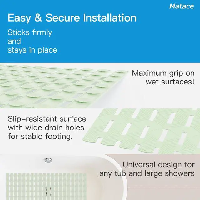 Alt view image 4 of 7 - Bathtub Mat Non Slip - for Inside Bath Tub & Shower, Small 27x16 Inch, 180 Strong Suction Cups, Soft Textured Surface, Fast Drain & Quick Dry, Bathroom Safety Mat, Sage Green, Matace