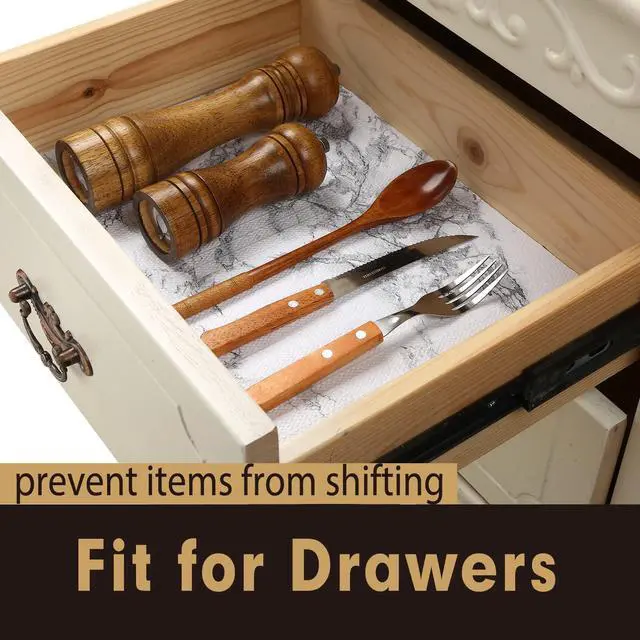 Alt view image 3 of 7 - Premium Drawer and Shelf Liner for Cabinet, Non Adhesive Liner for Kitchen, Strong Grip Non Slip Shelf Liners for Kitchen Cabinets, Storage, Drawers, Shelves, Kitchenware and Tableware, Marble