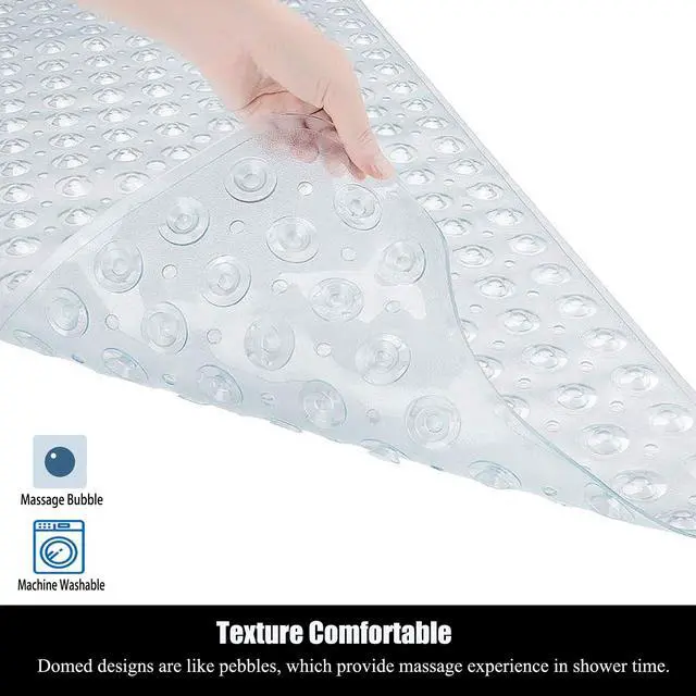 Alt view image 5 of 6 - Bathtub and Shower Mats, 28 x 15 Inch Non-Slip Bath Mat, Machine Washable Bath Tub Mat with Suction Cups & Drain Holes for Bathroom, Beige