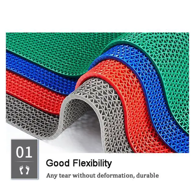 Alt view image 2 of 7 - Drainage Non Slip Mats 3'x3.3' Heavy Duty Commercial Floor Mat Mesh Hollow Door Mat Roll for Swimming Pool Bathroom Kitchen Garage Indoor Outdoor Wet Area,Blue,0.9×1M/3×3.3FT