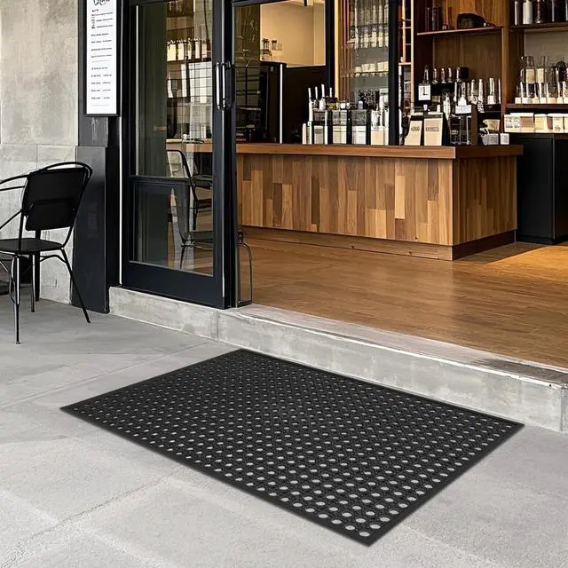 Alt view image 2 of 6 - Outdoor Rubber Mat Kitchen Anti-Fatigue Floor Mats (24" x 36") Restaurant Bar Floor Mat New Rubber Non Slip Drainage Mat Black