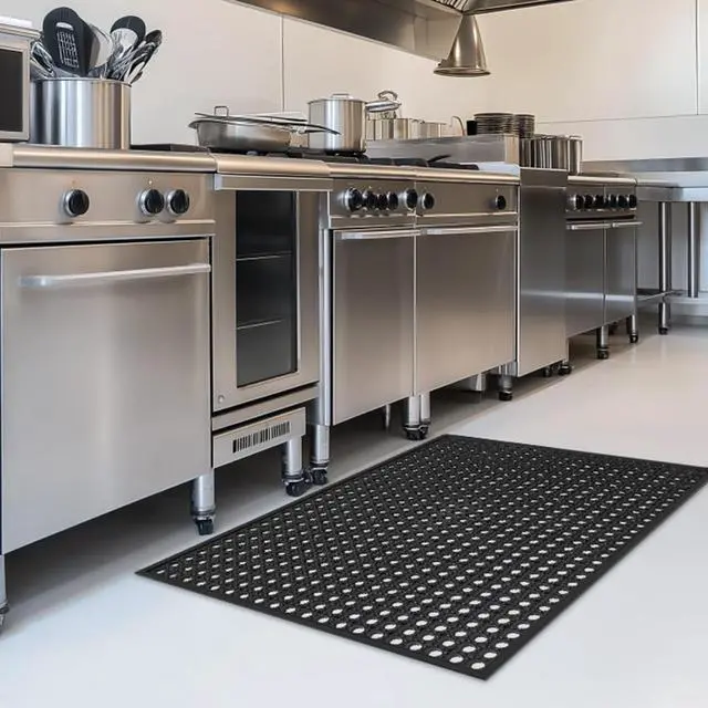 Alt view image 3 of 6 - Outdoor Rubber Mat Kitchen Anti-Fatigue Floor Mats (24" x 36") Restaurant Bar Floor Mat New Rubber Non Slip Drainage Mat Black