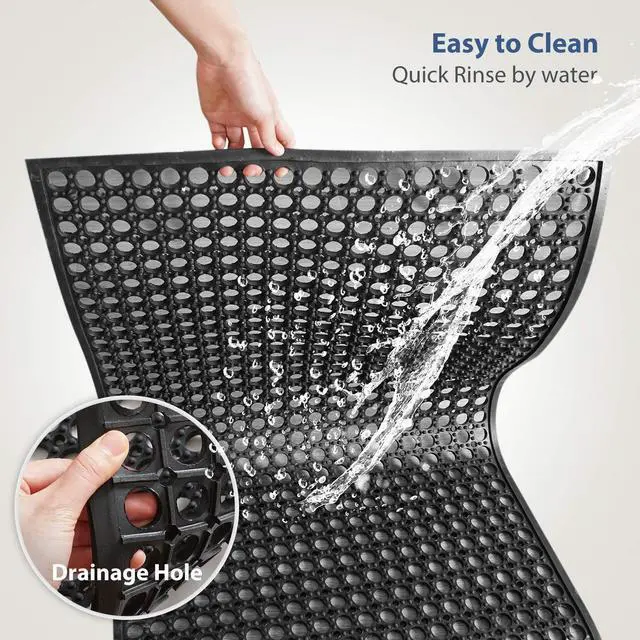 Alt view image 4 of 6 - Outdoor Rubber Mat Kitchen Anti-Fatigue Floor Mats (24" x 36") Restaurant Bar Floor Mat New Rubber Non Slip Drainage Mat Black