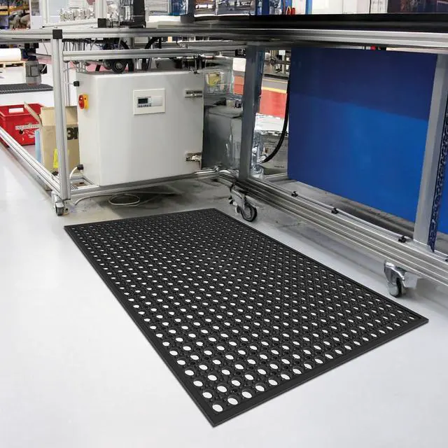 Alt view image 6 of 6 - Outdoor Rubber Mat Kitchen Anti-Fatigue Floor Mats (24" x 36") Restaurant Bar Floor Mat New Rubber Non Slip Drainage Mat Black