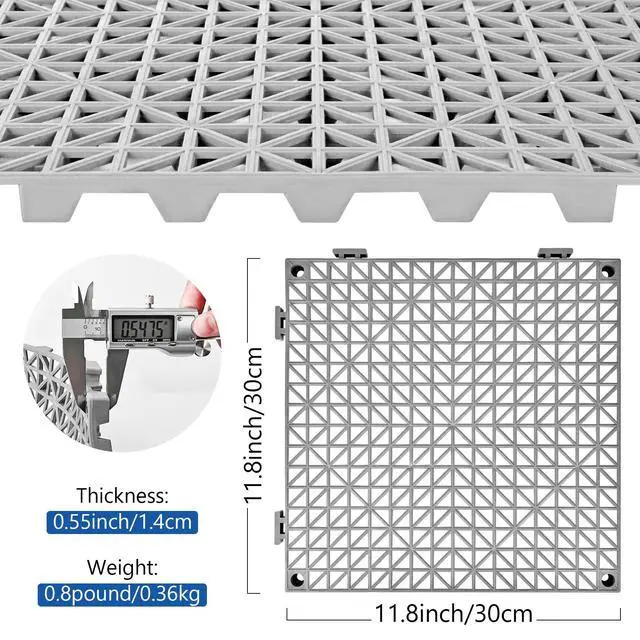 Alt view image 2 of 6 - Modular Interlocking Cushion 12P 11.8" x 11.8" Interlocking Rubber Floor Drain Holes Non-Slip Splicing Drainage Mats for Deck, Shower, Kitchen, Drain Pool, Sauna Bath, Indoor Outdoor (Grey)