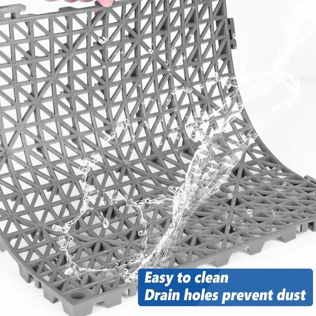 Alt view image 4 of 6 - Modular Interlocking Cushion 12P 11.8" x 11.8" Interlocking Rubber Floor Drain Holes Non-Slip Splicing Drainage Mats for Deck, Shower, Kitchen, Drain Pool, Sauna Bath, Indoor Outdoor (Grey)